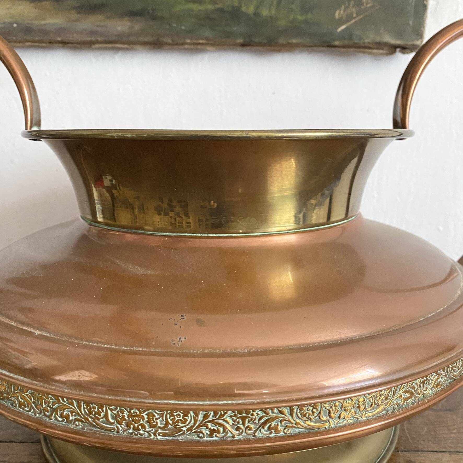 Large amphora or vintage planter in copper and brass