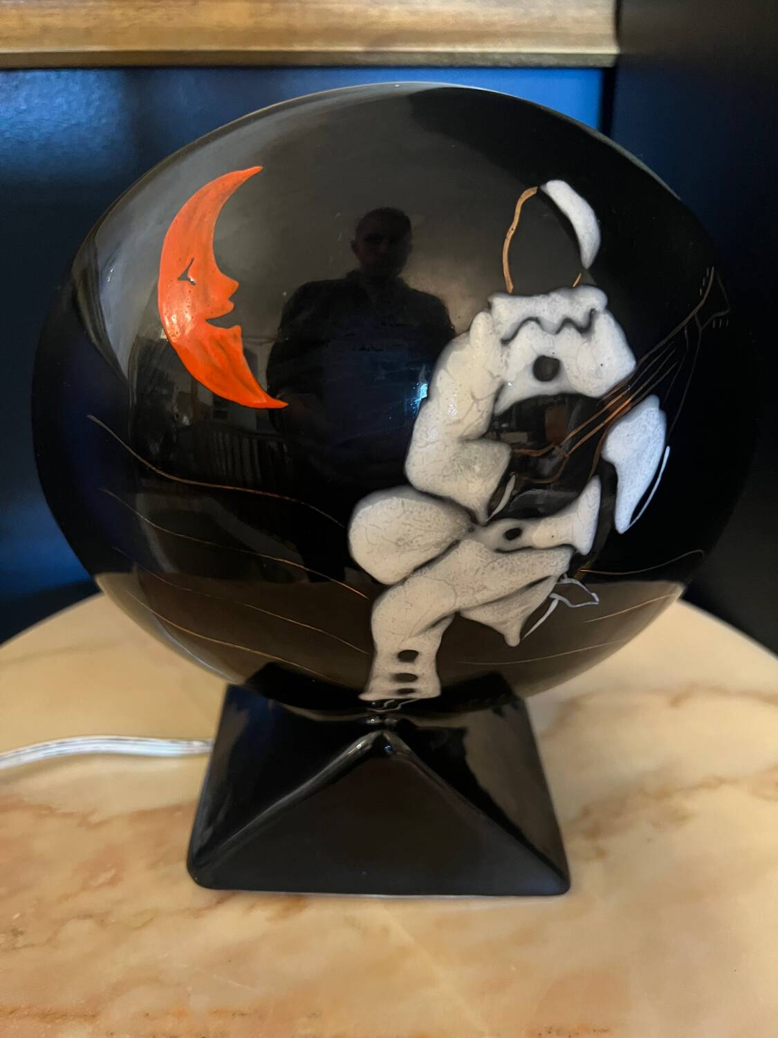 Glazed Earthenware Ball Lamp - Longwy Enamels - "Pierrot at the" Decor