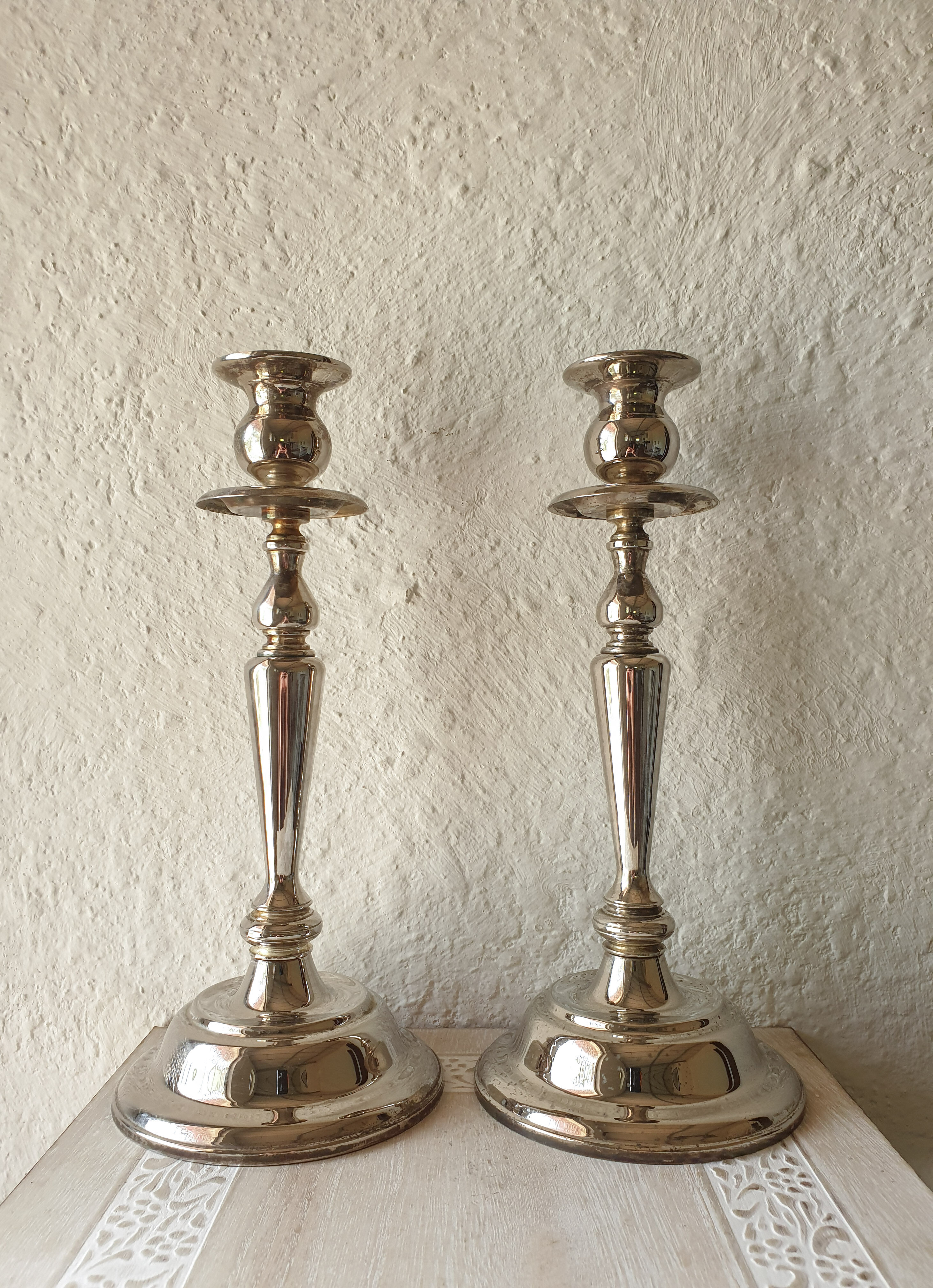Beautiful pair of vintage metal candle holders