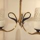 Vintage chandelier 3 burners brass gilded globes opaline glass white striated
