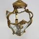 Old lantern with 3 faces, chandelier in gilded bronze and curved glass. Year 60