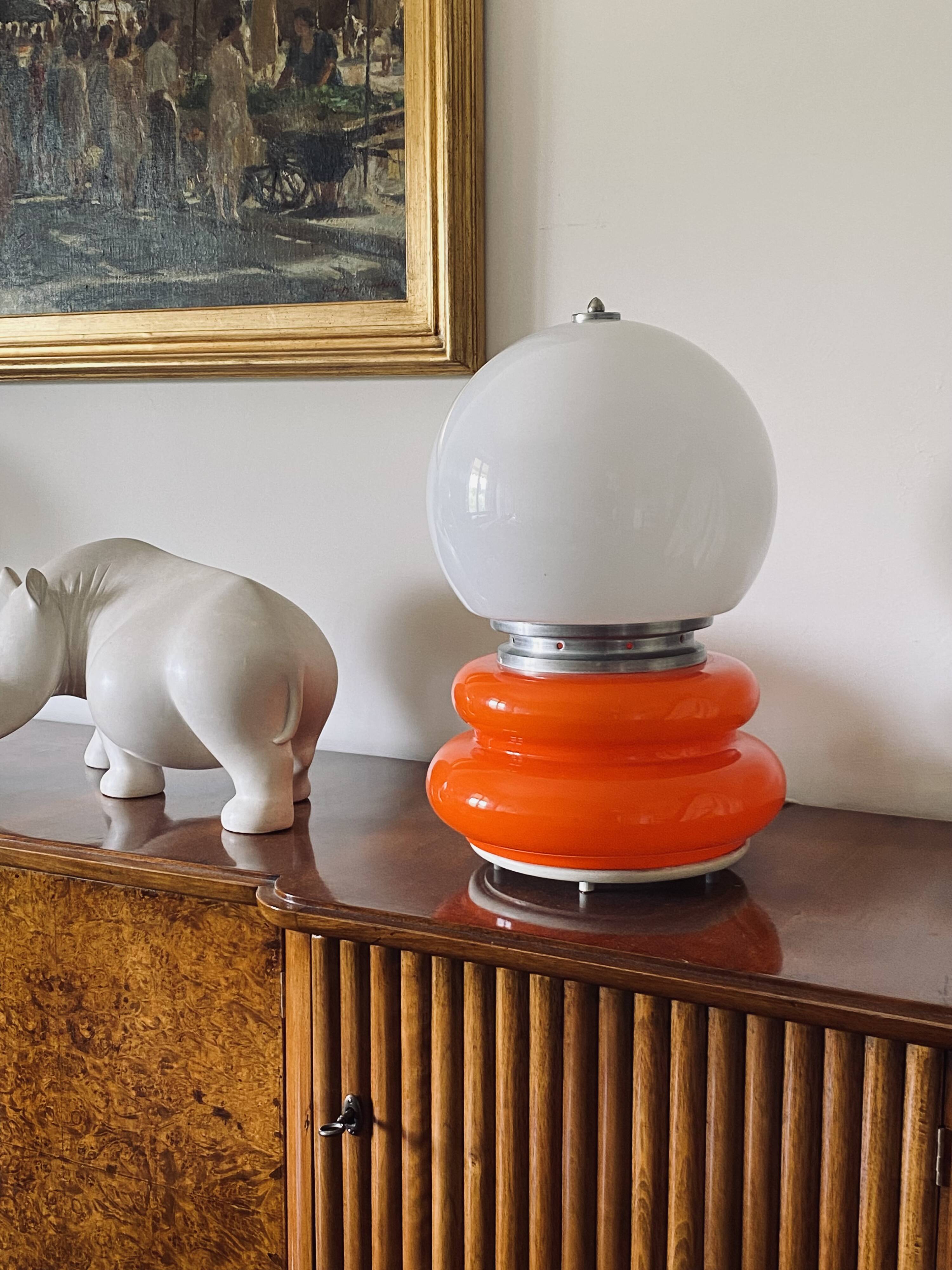 Space Age Orange Murano glass table lamp, AV Mazzega, 1970s