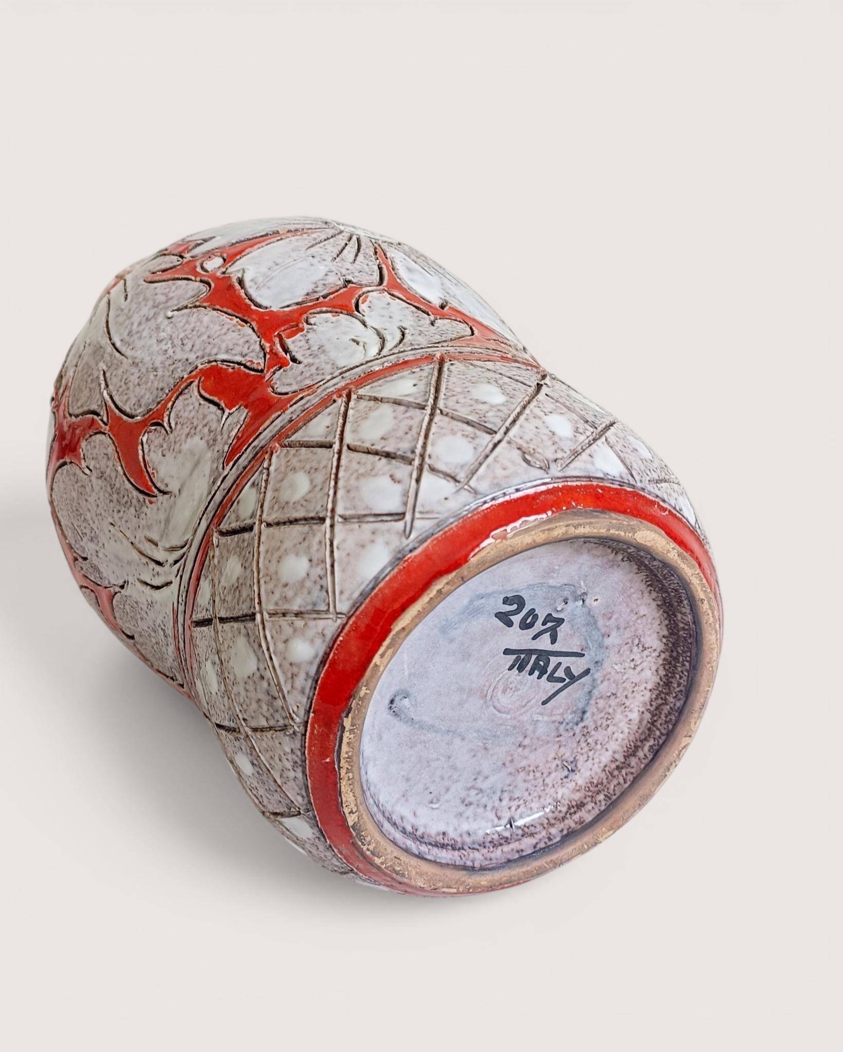 Large Fratelli Fanciullacci Sgraffito Ceramic Vase, Restored Kintsugi-Style