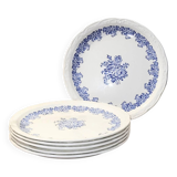 Superbe service de 6 assiettes anciennes à décor floral bleu - Bord festonn