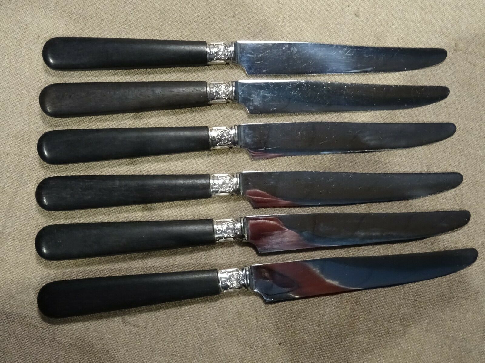 6 old knives handle ebony cutlery superior
