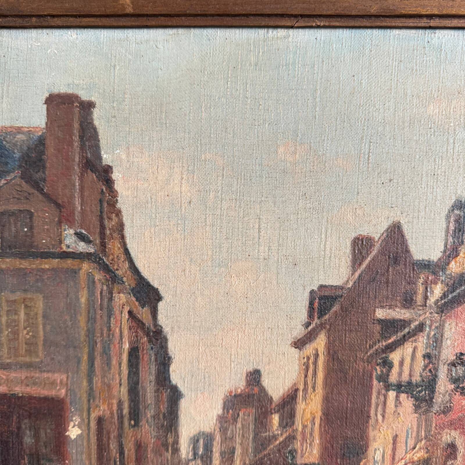 Oil on canvas 20th century street scene by Jacques Louis Barcat