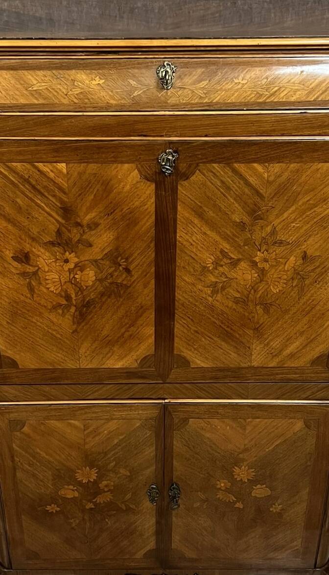 Marquetry drop-leaf secretary in Louis XV style circa 1900.