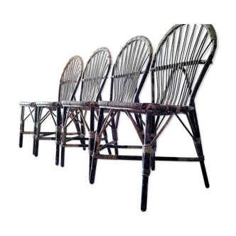 Suite de quatre chaises en rotin d'Adrien Audoux et Frida Minnet 1950