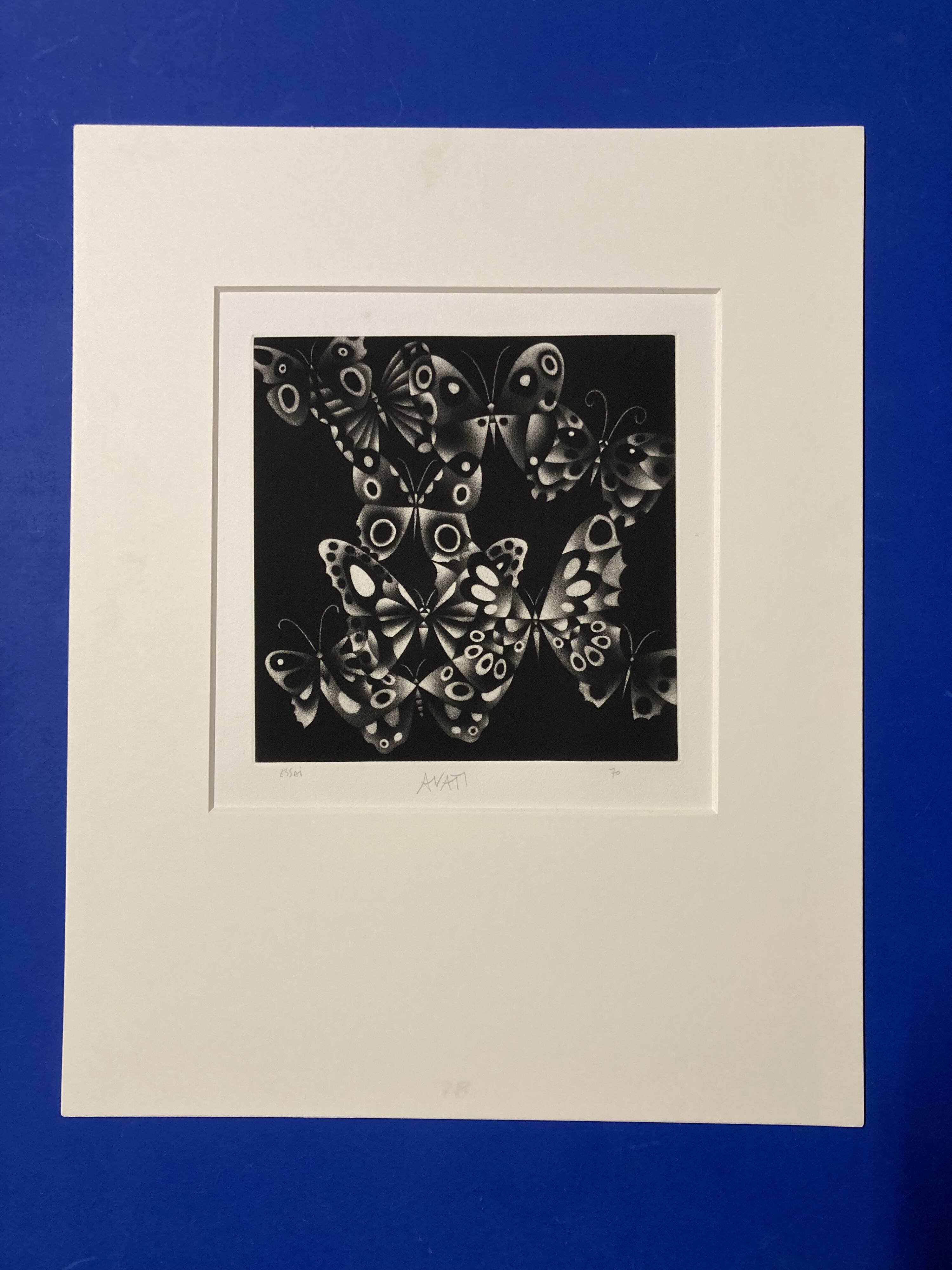 Mario avati (1921-2009), butterflies, black manner, 1970