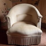 Old toad armchair in beige velvet