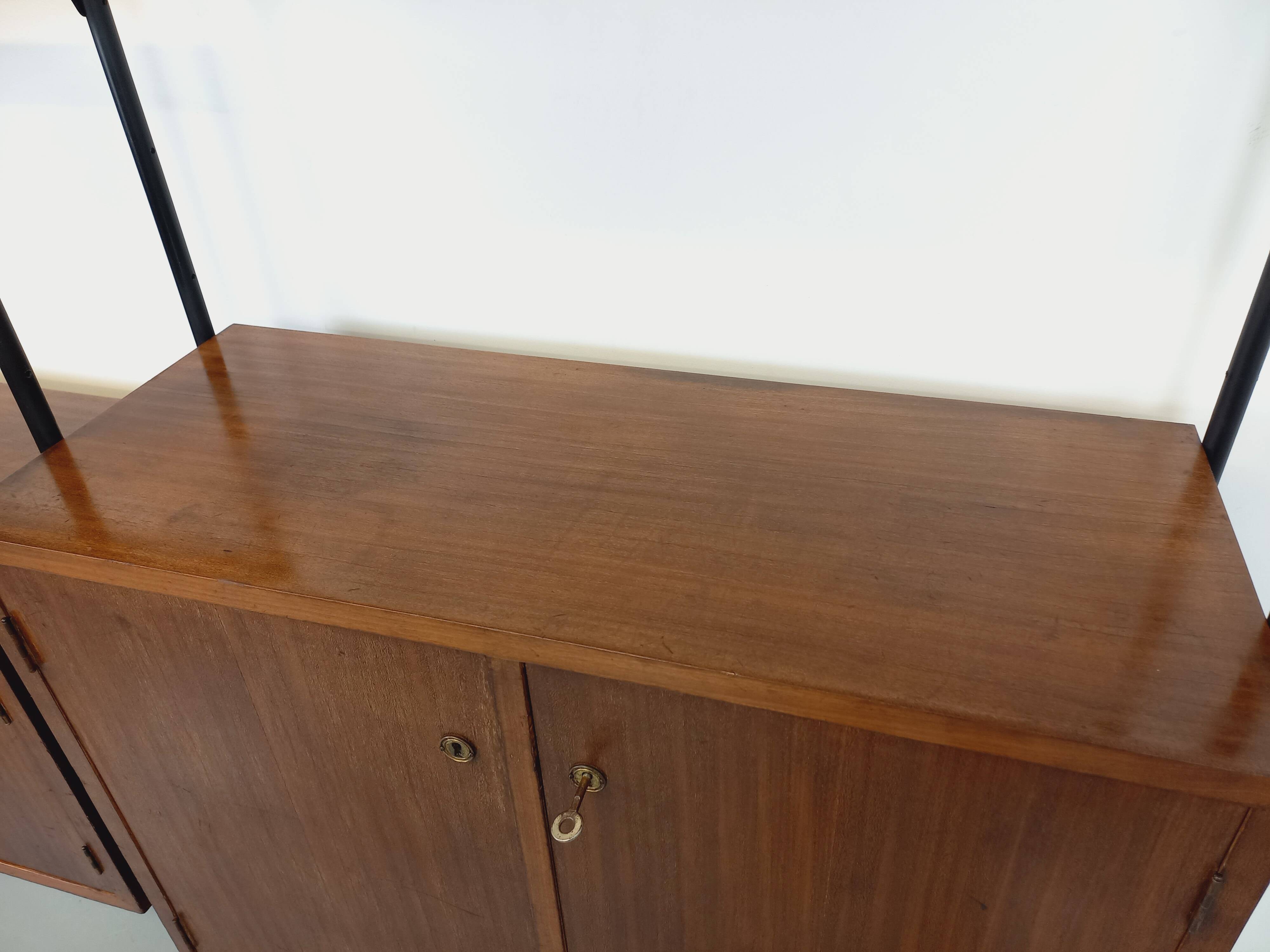 Vintage Italian double modular shelving unit in wood and metal