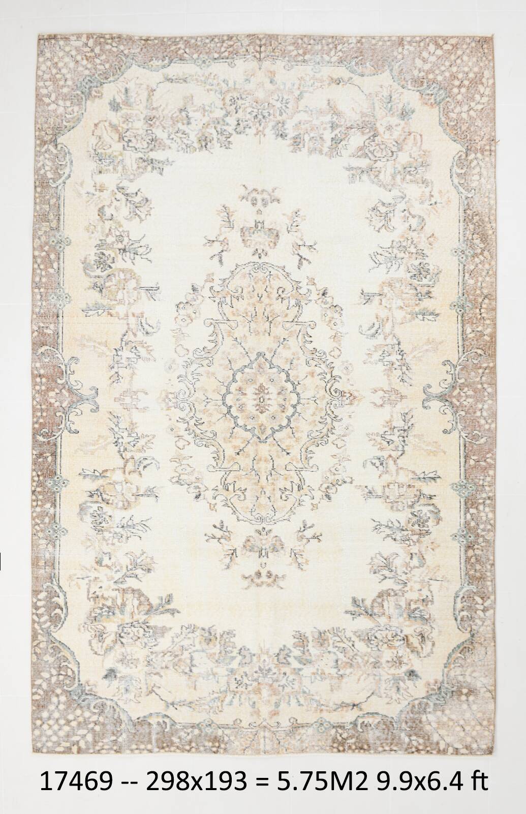 6x10 Cream & Brown Oriental Floral Pattern Vintage Rug, 193x298Cm