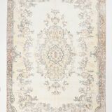 6x10 Cream & Brown Oriental Floral Pattern Vintage Rug, 193x298Cm