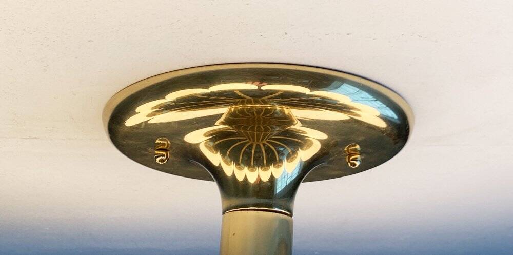 German brass ceiling lamp in mid-century modern space style by Kaiser Leuchten, 1960s.