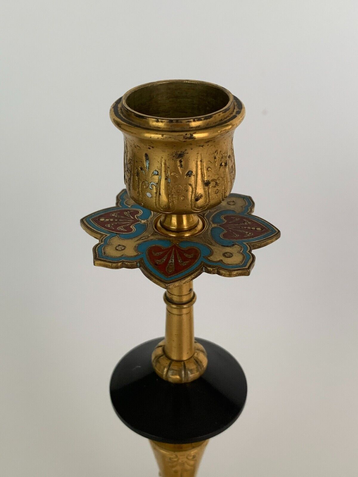 Pair of candlesticks Napoleon III in bronze cloisonné XIXth Barbedienne