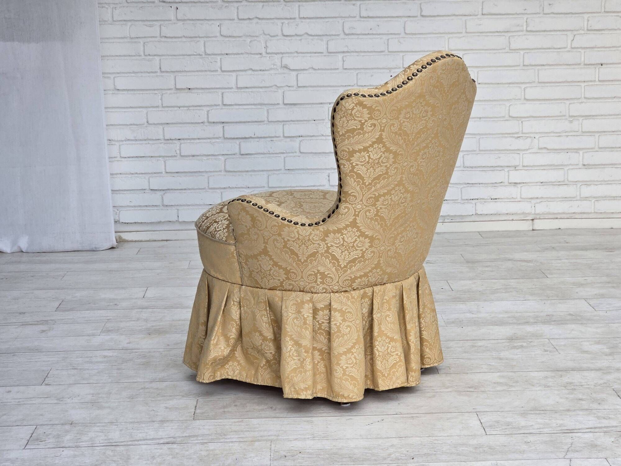 1960s, Danish cocktail lounge chair, jacquard fabric, beech wood.
