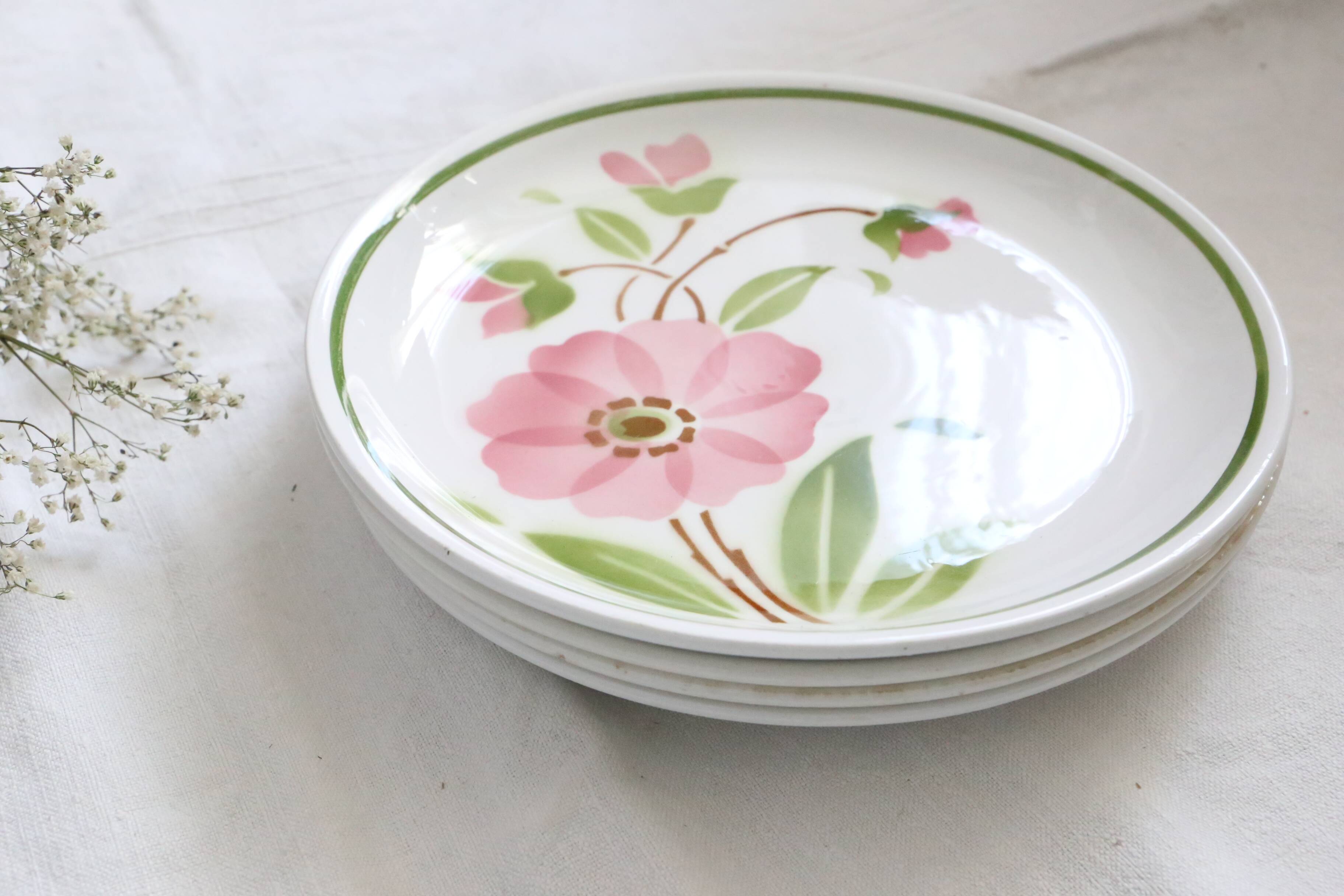 Set of 4 Moulin des Loups dinner plates, 1980, vintage French