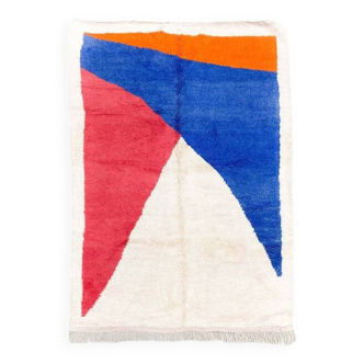 Handmade Azilal rug blue, orange, and red, white 150x250 cm