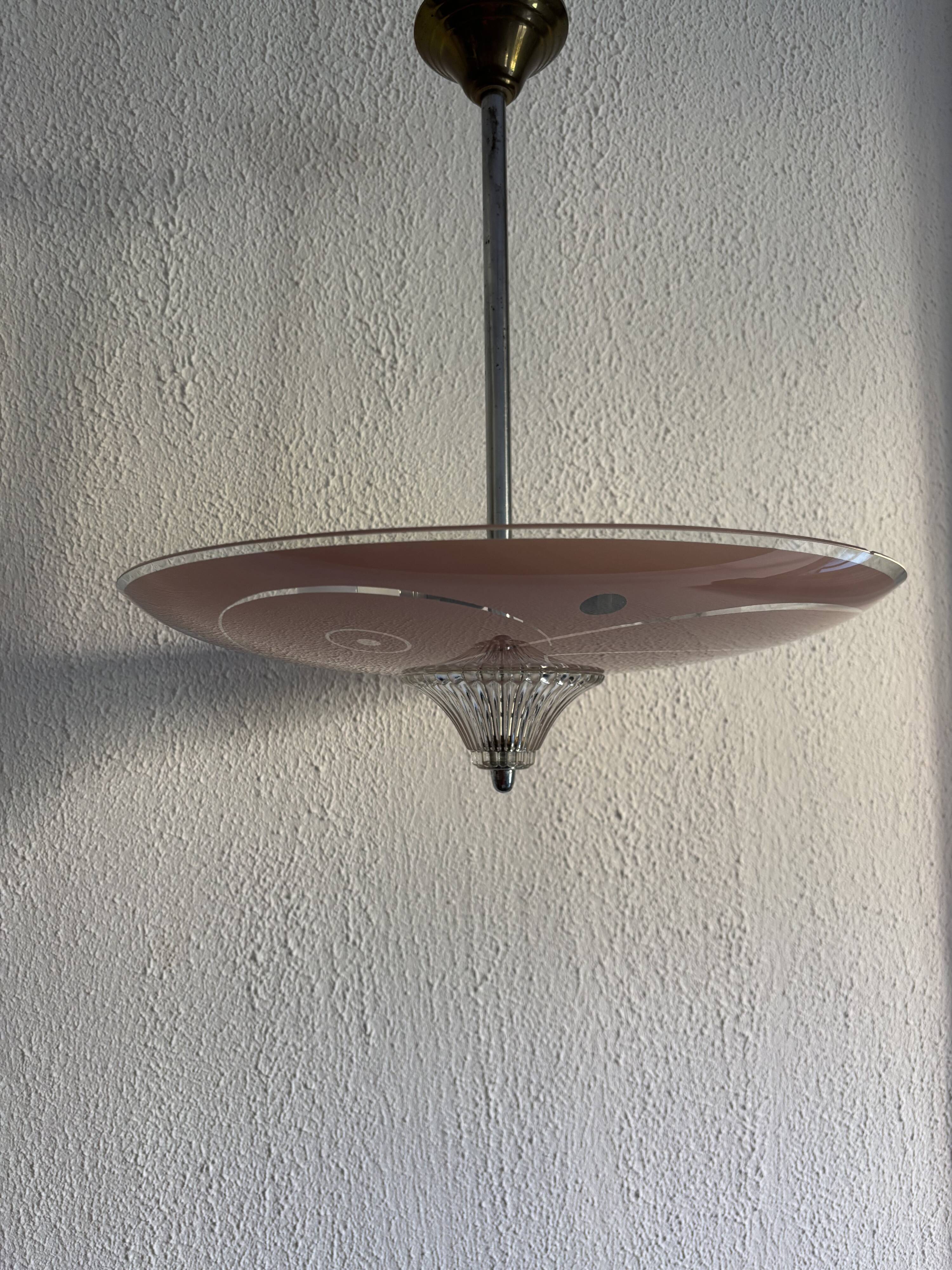 Vintage 1950 pink glass dome ceiling light - 39 x 40 cm