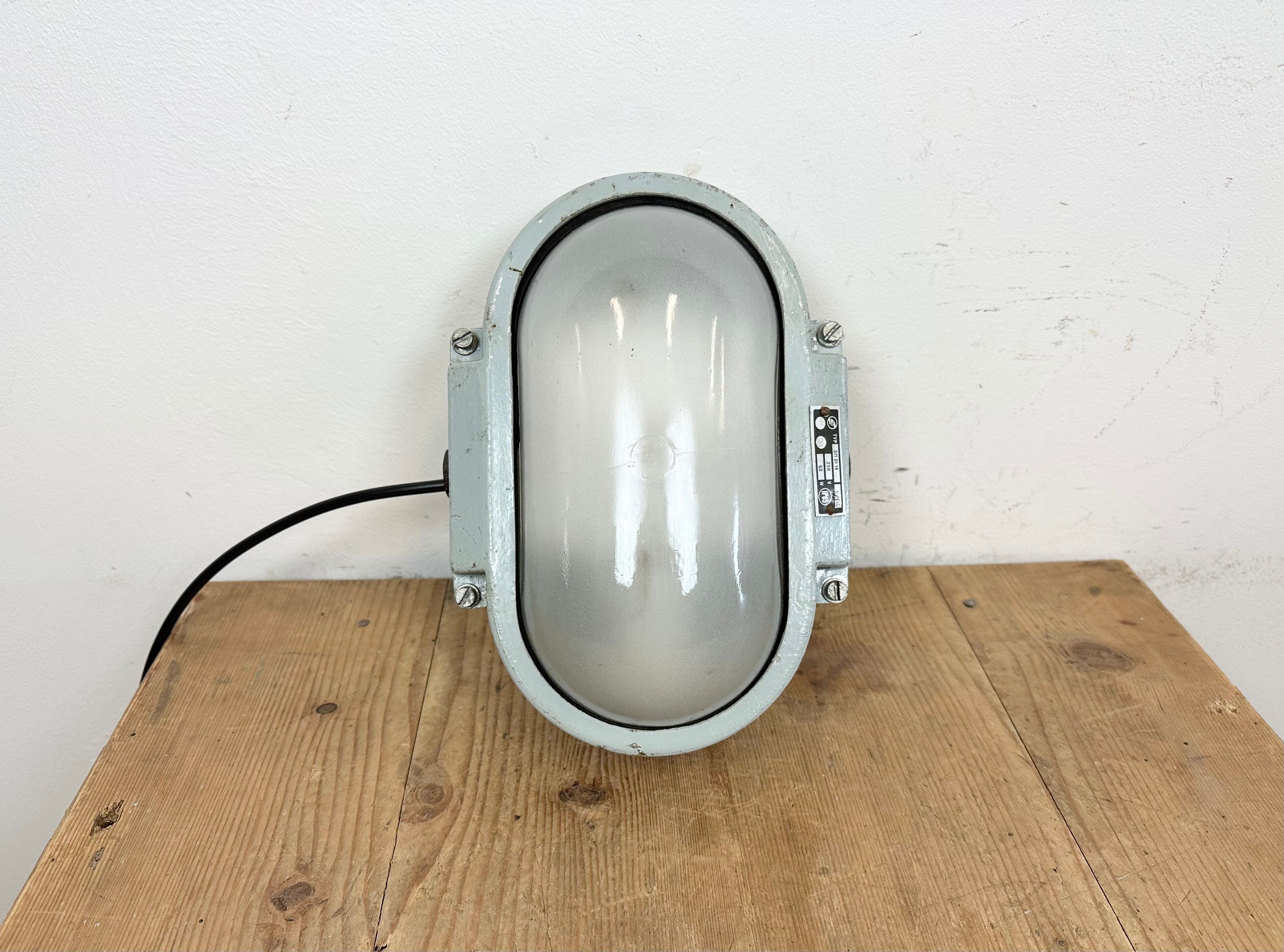 Industrial Cast Aluminium Wall Light with Milk Glass from Elektrosvit, 1970s