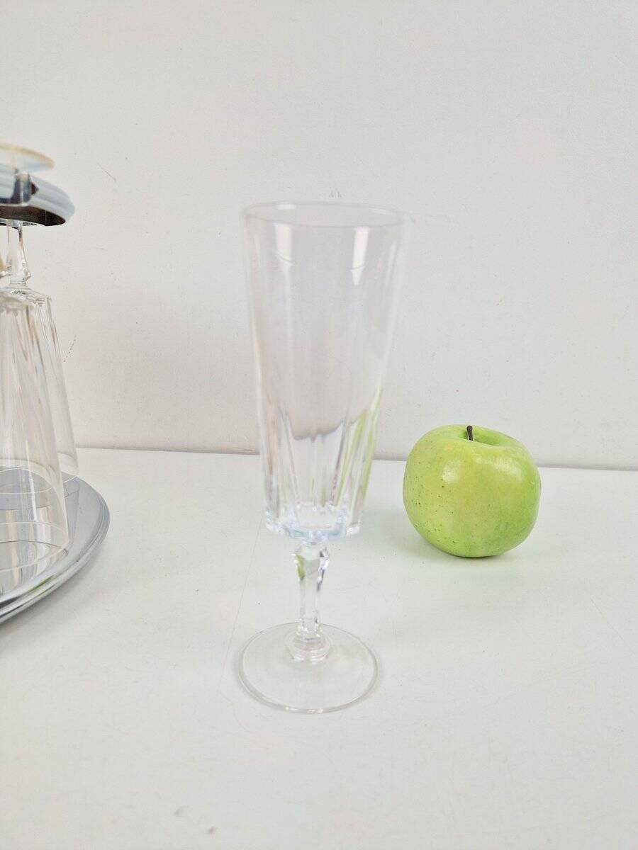 Brass Champagne Cooler with Glass Holder and Crystal flutes by Hans Turnwald for Freddotherm, Germany, 1960s, Set of 7