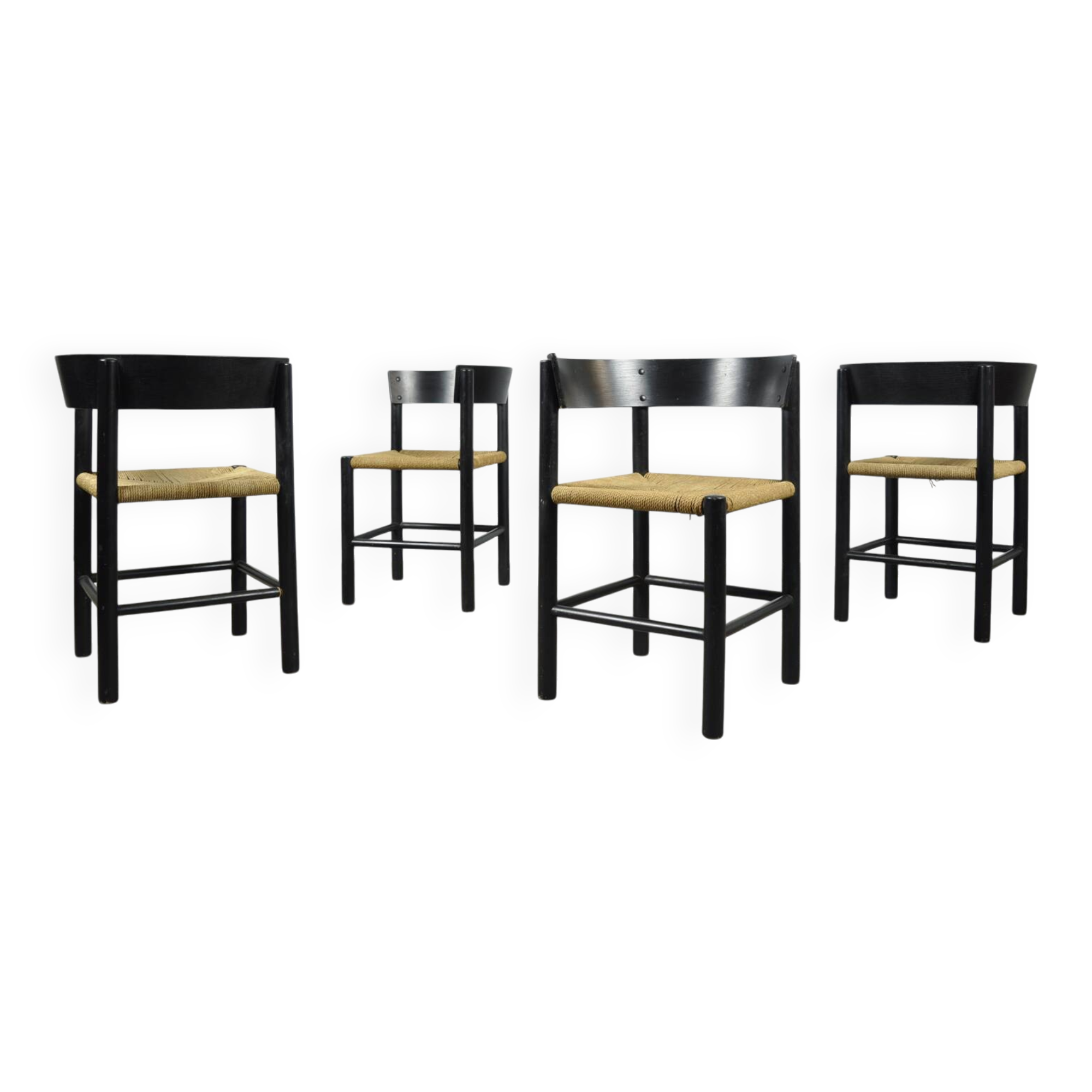 Fritz hansen / scandinavian papercord dining chairs (4) / mogens lassen / denmark 1960s