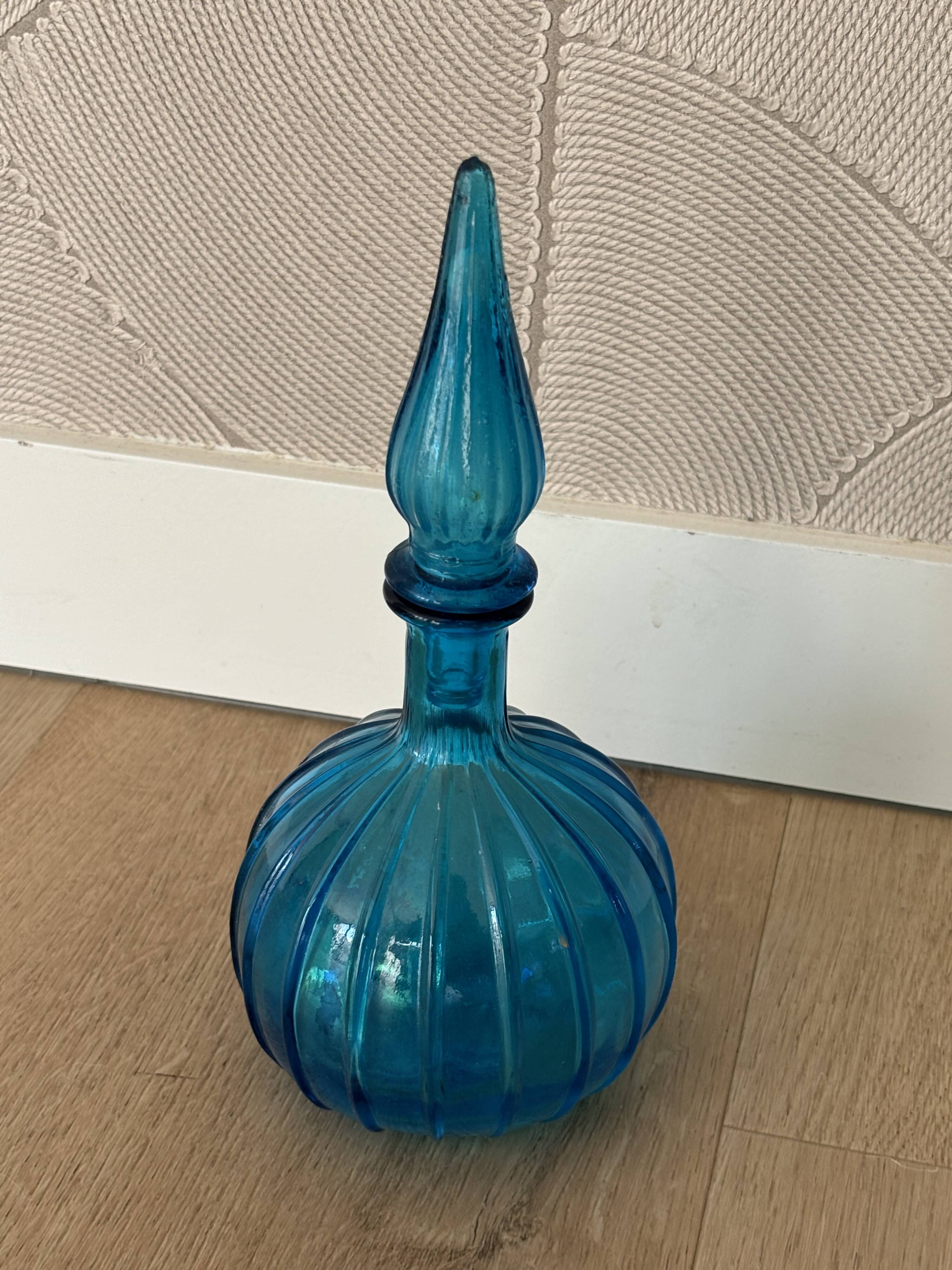 Vintage Empoli Glass Decanter with Stopper, Italy, 1960s