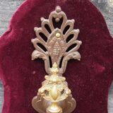 Art Nouveau Wall Sconce: French Metal, Opaline Rose Shade, C1950s