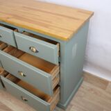 Sage green solid pine chest of drawers 1980 France
