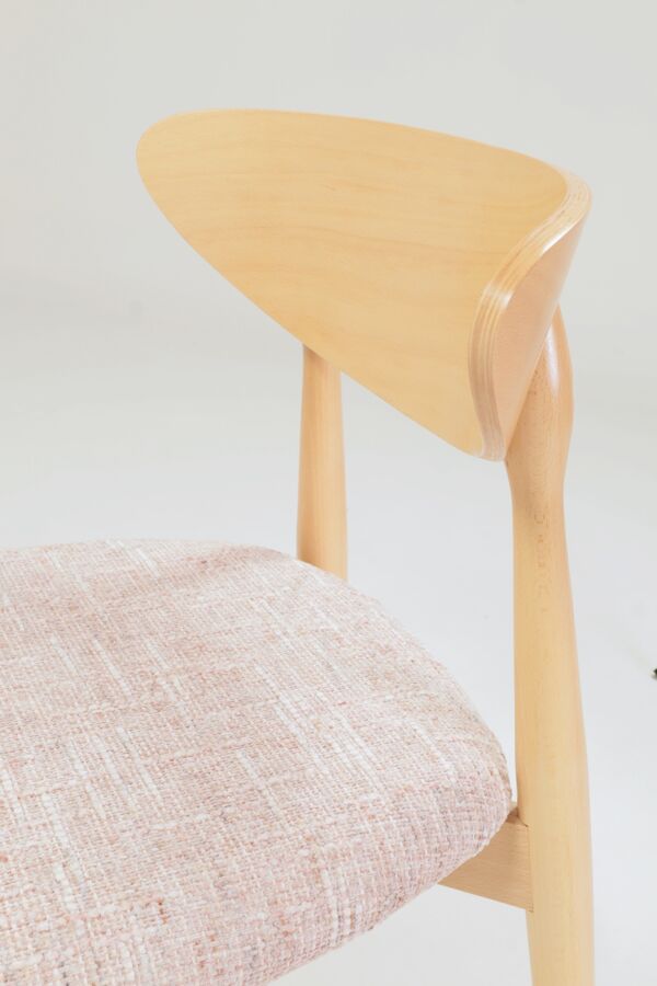 Ensemble de 6 chaises de salle à manger en tissu rose doux, design scandinave, bois naturel