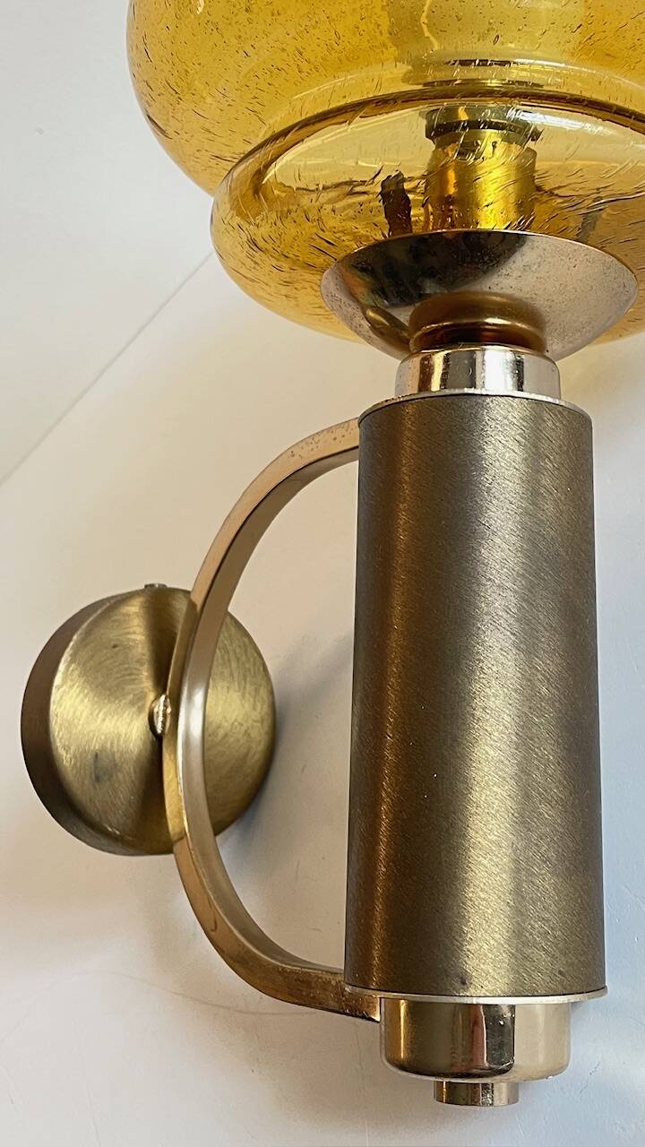 Vintage bubble glass brass applique