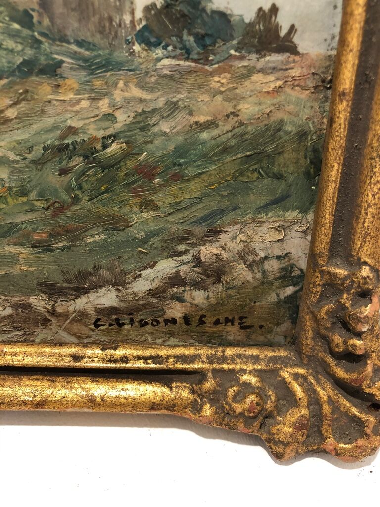 Painting: the castle of brancion signed claude ligonesche