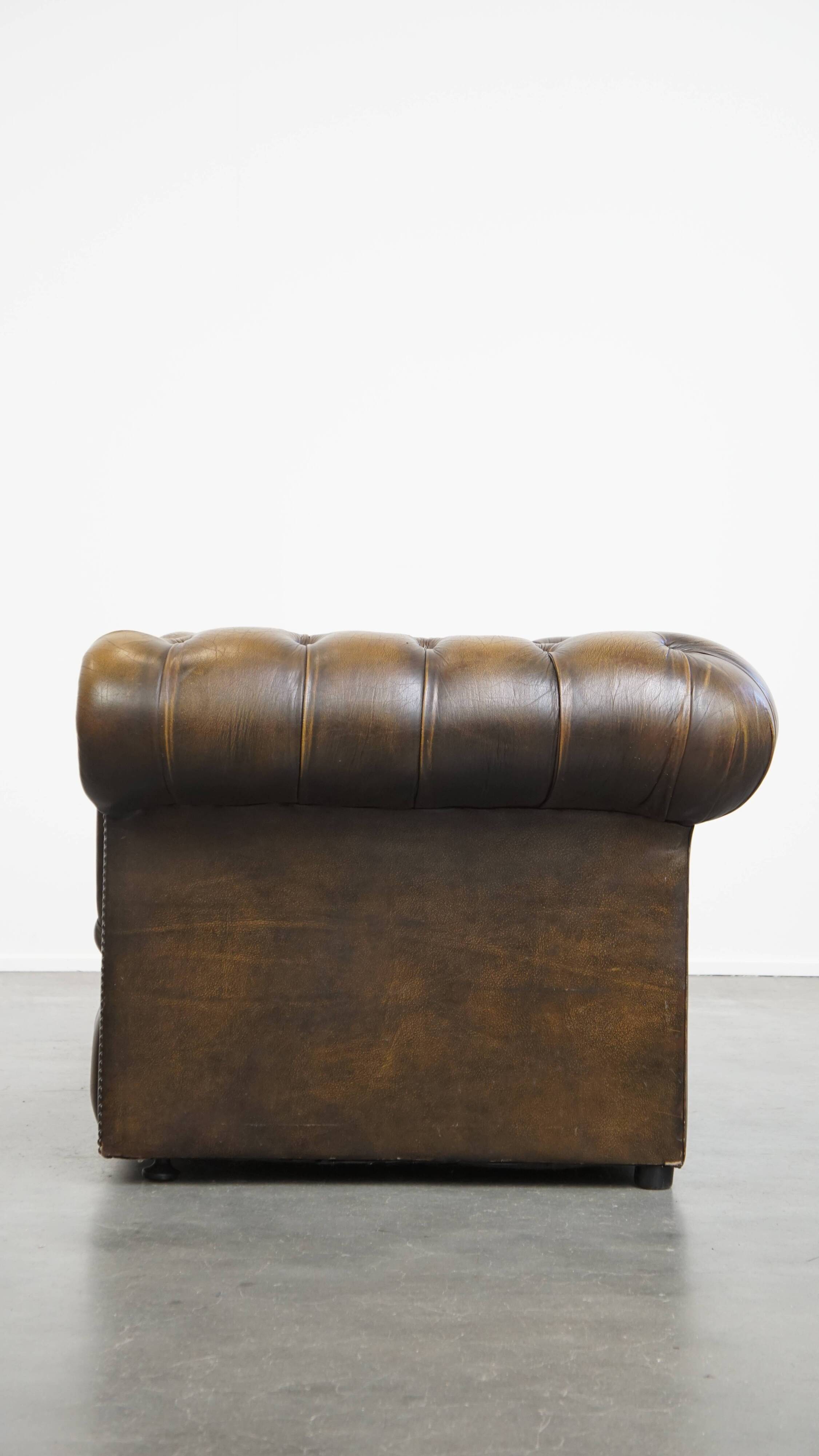Fauteuil Chesterfield vintage en cuir de vache anglais