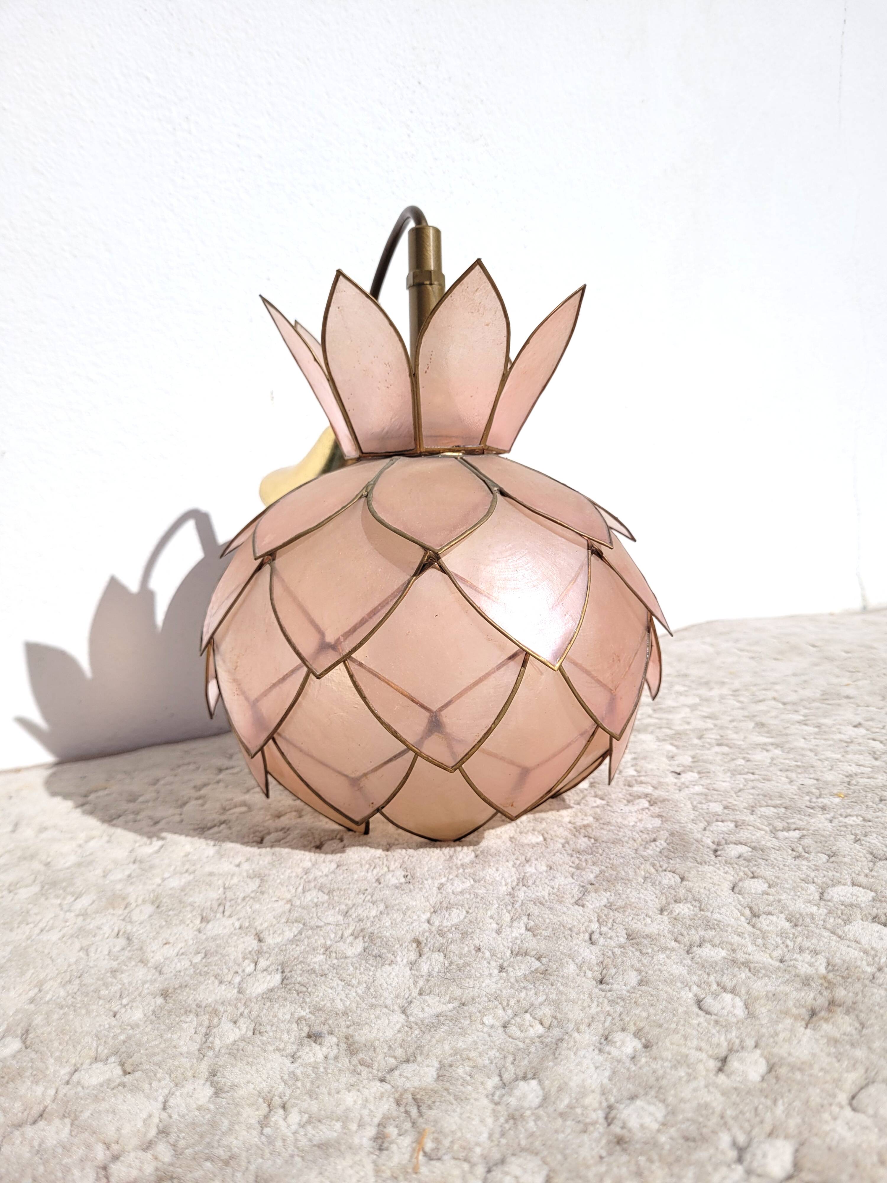 Lotus ceiling lamp in pink mother-of-pearl and brass