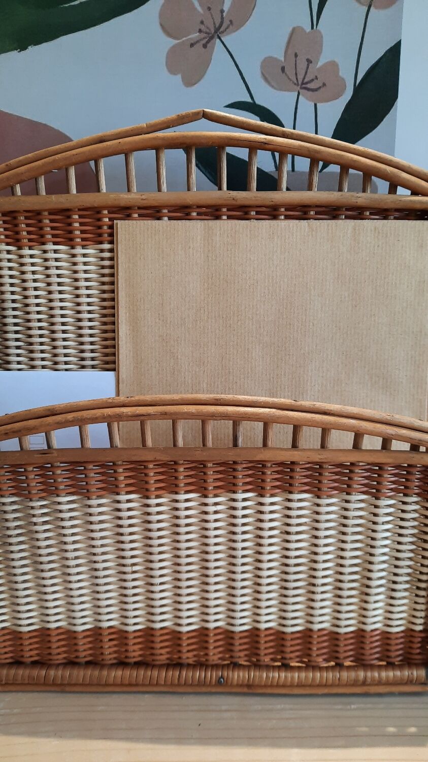 Vintage wicker letter rack