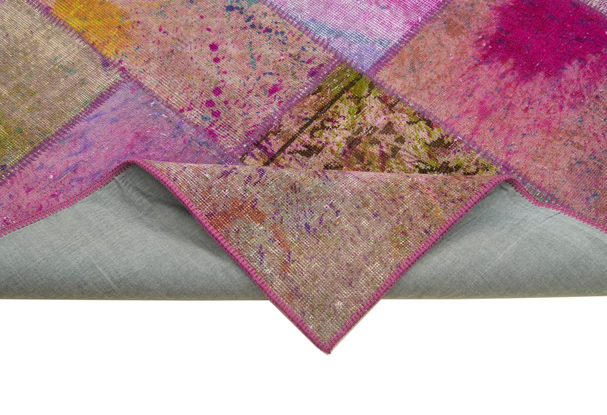 Handmade oriental contemporary 198 cm x 302 cm multicolor patchwork carpet