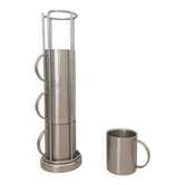 4 Large Stainless Steel Mugs and their Metal Stand