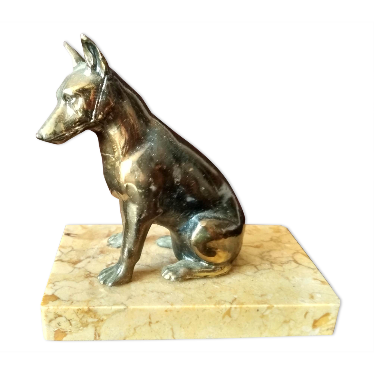 Greenhouse book dog sculpture regulates on marble slab