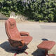 Scandinavian brown leather recliner lounge chair with ottoman, circa 1990
