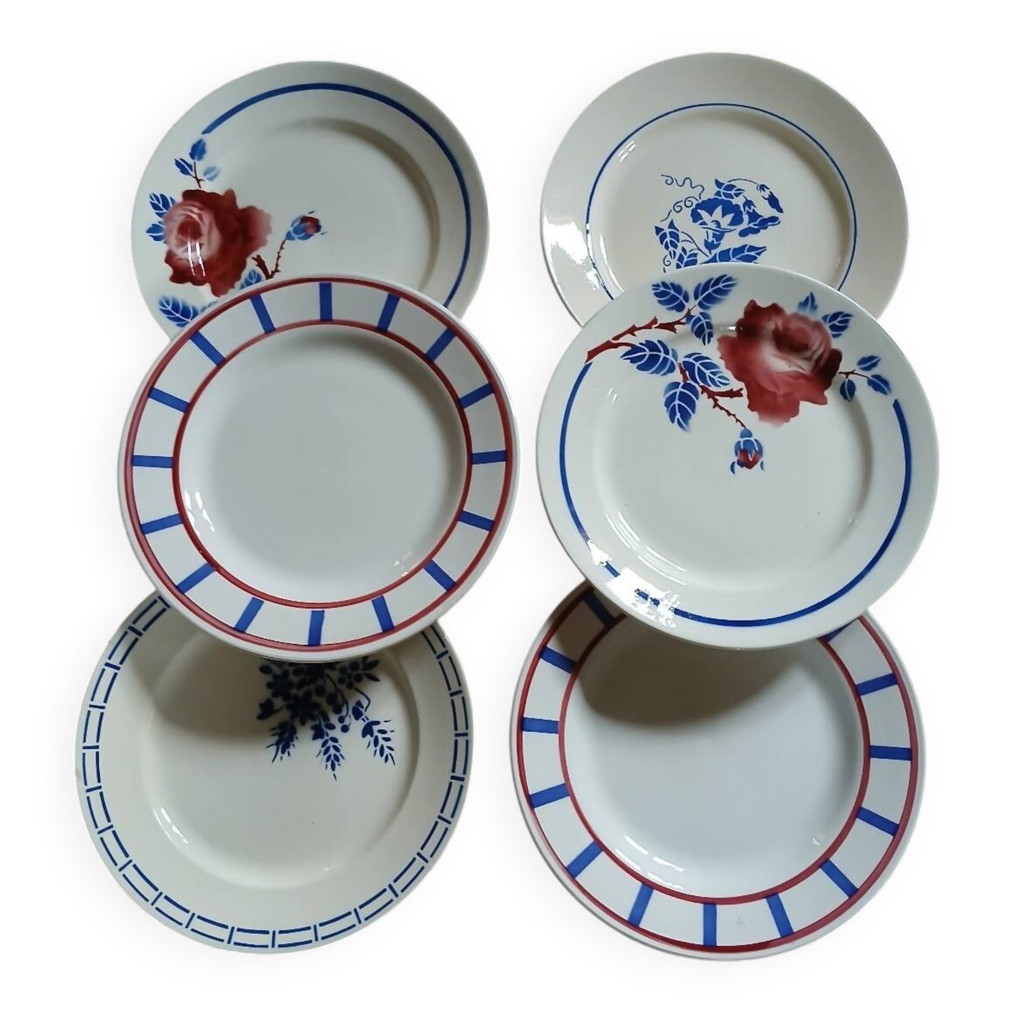 6 mismatched antique dinner plates