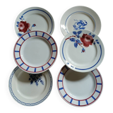 6 mismatched antique dinner plates