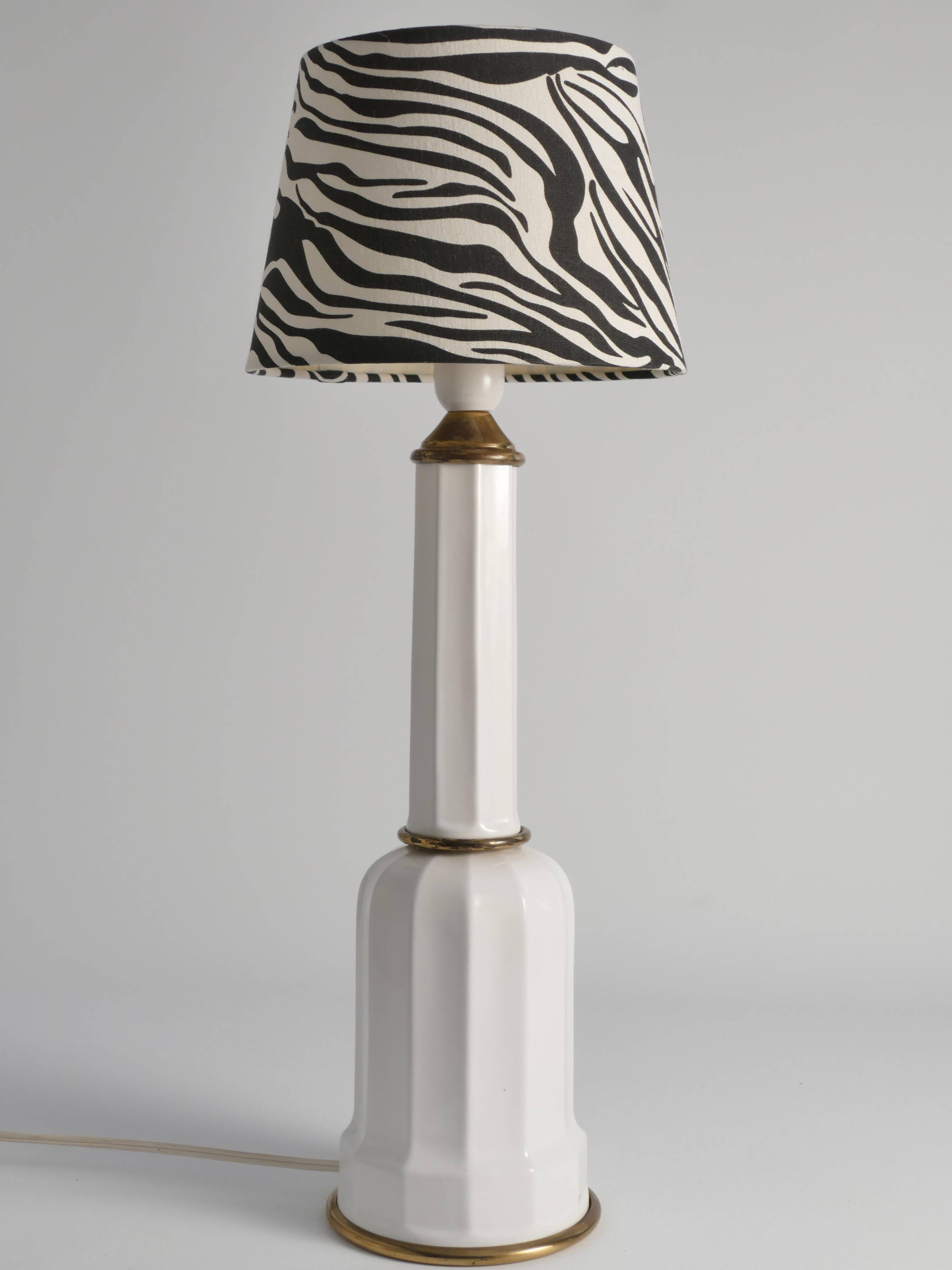 White Opaline Glass & Brass Heiberg Table Lamp, Denmark, Mid-19th century