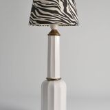 White Opaline Glass & Brass Heiberg Table Lamp, Denmark, Mid-19th century