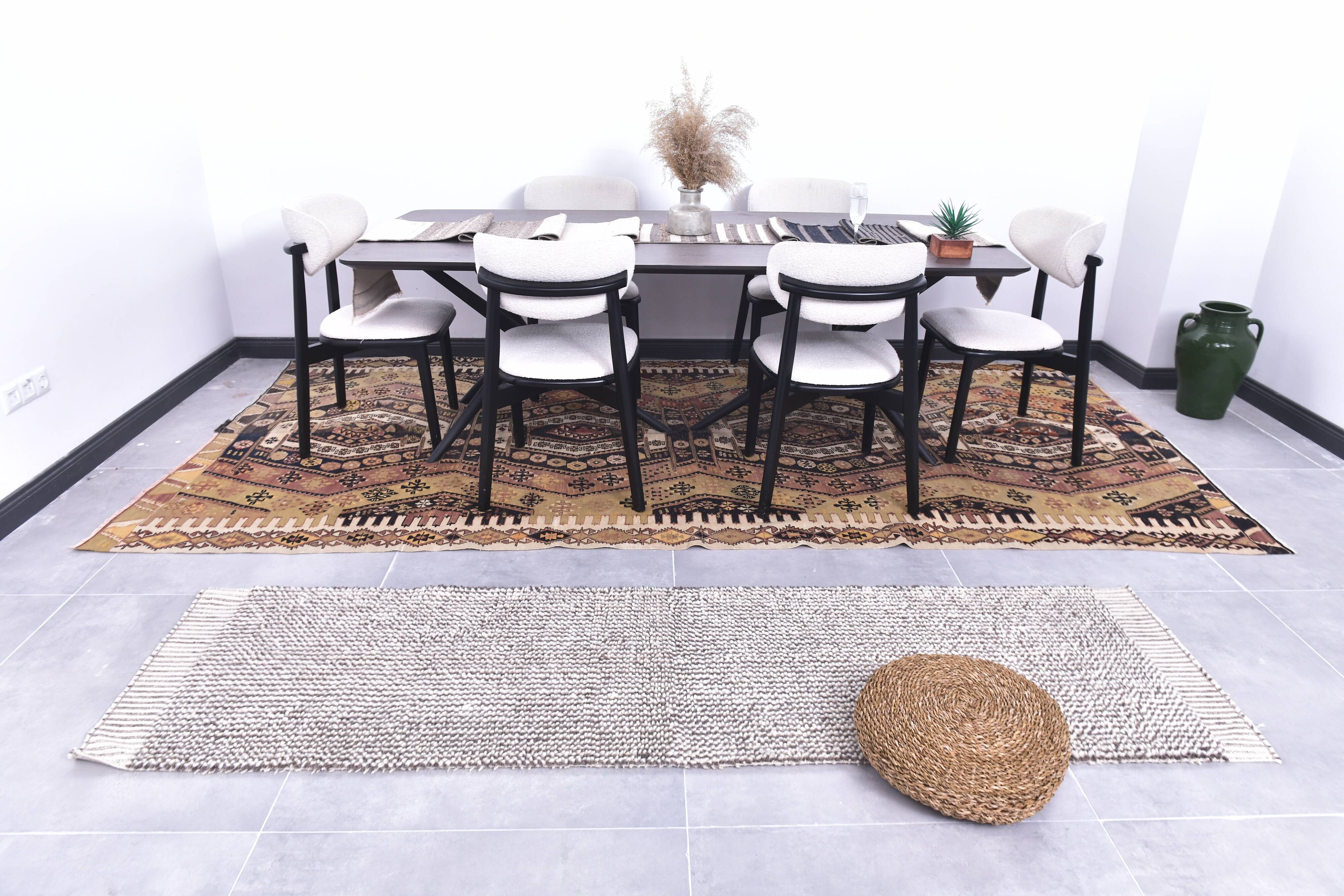 2x8 Pinstriped Handmade Wool Turkish Runner Rug, 67x250Cm