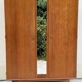 1960s Scandinavian-style compass-legged wardrobe in wood and mirror