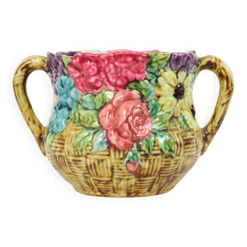 Cache-pot en majolique Art Nouveau coloré / France