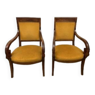 Pair of empire swan neck armchairs