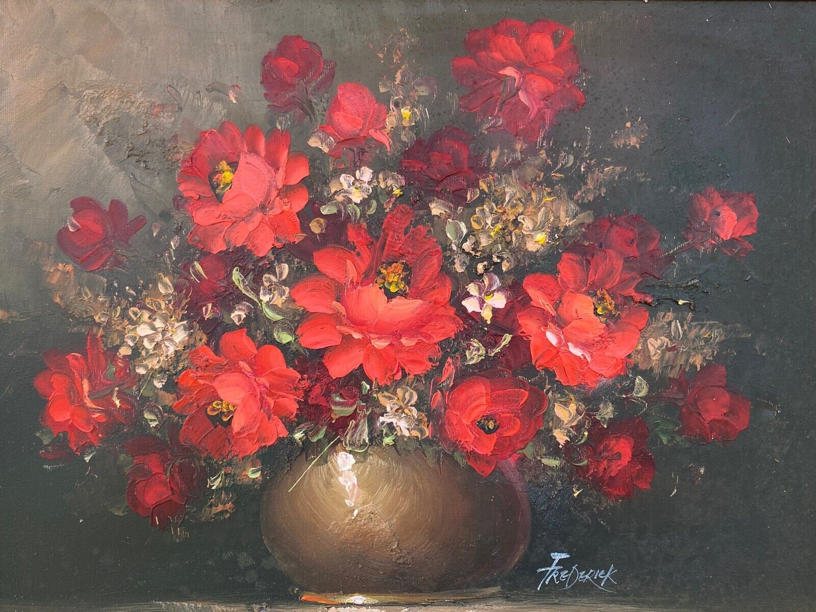 Oil on canvas bouquet of flowers by frederick still life golden frame