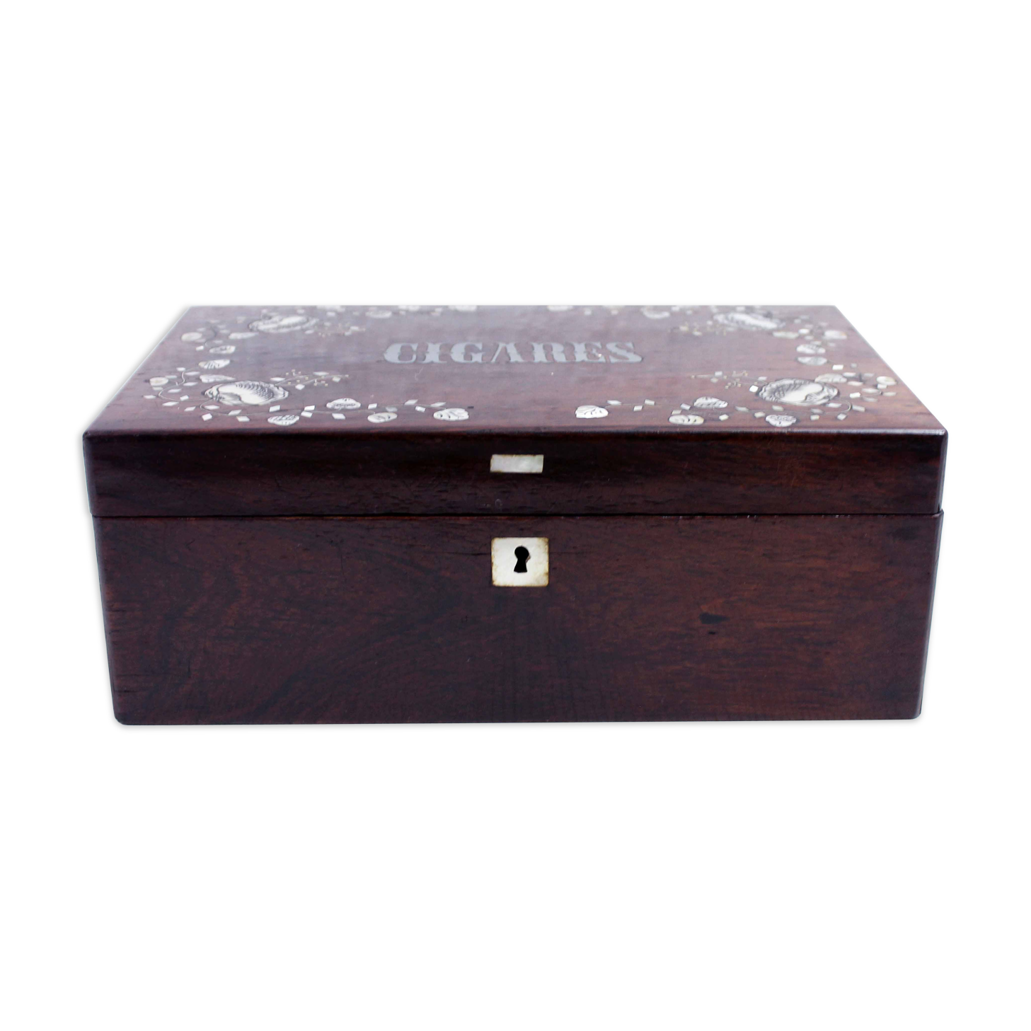 Wooden and mother-of-pearl cigar box