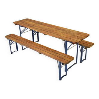 German Folding Garden or Picnic Vintage Table and Benches 70s